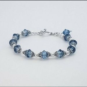 Sterling & Swarovski Blue Bracelet 7.75" Toggle ♡